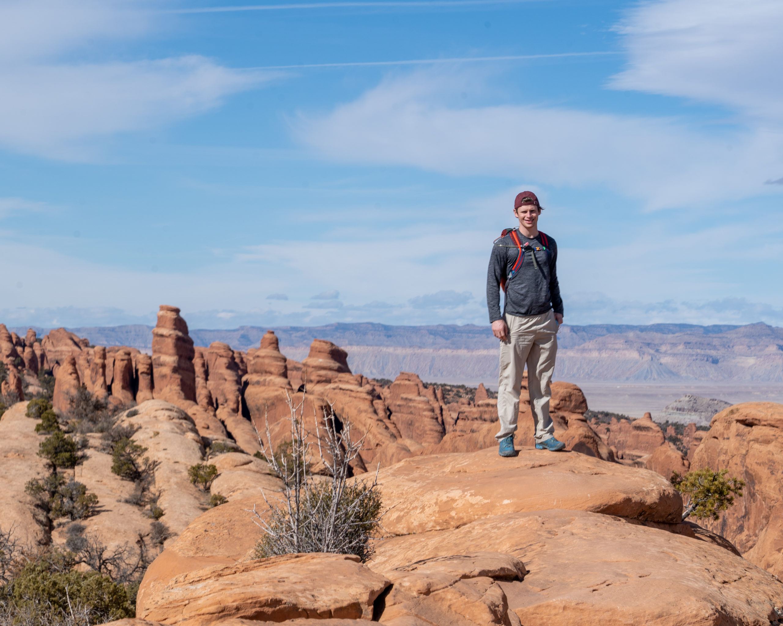 Zachary Miller hiking in Arches National Park in February.
