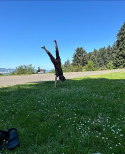 Alex doing a handstand.