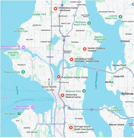 Map of greater Seattle area with rotation locations.