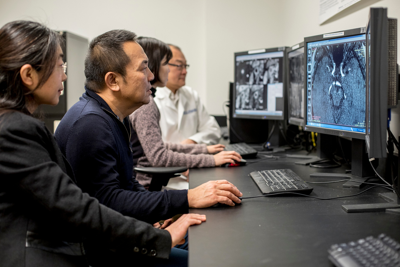 Researchers viewing medical scans.